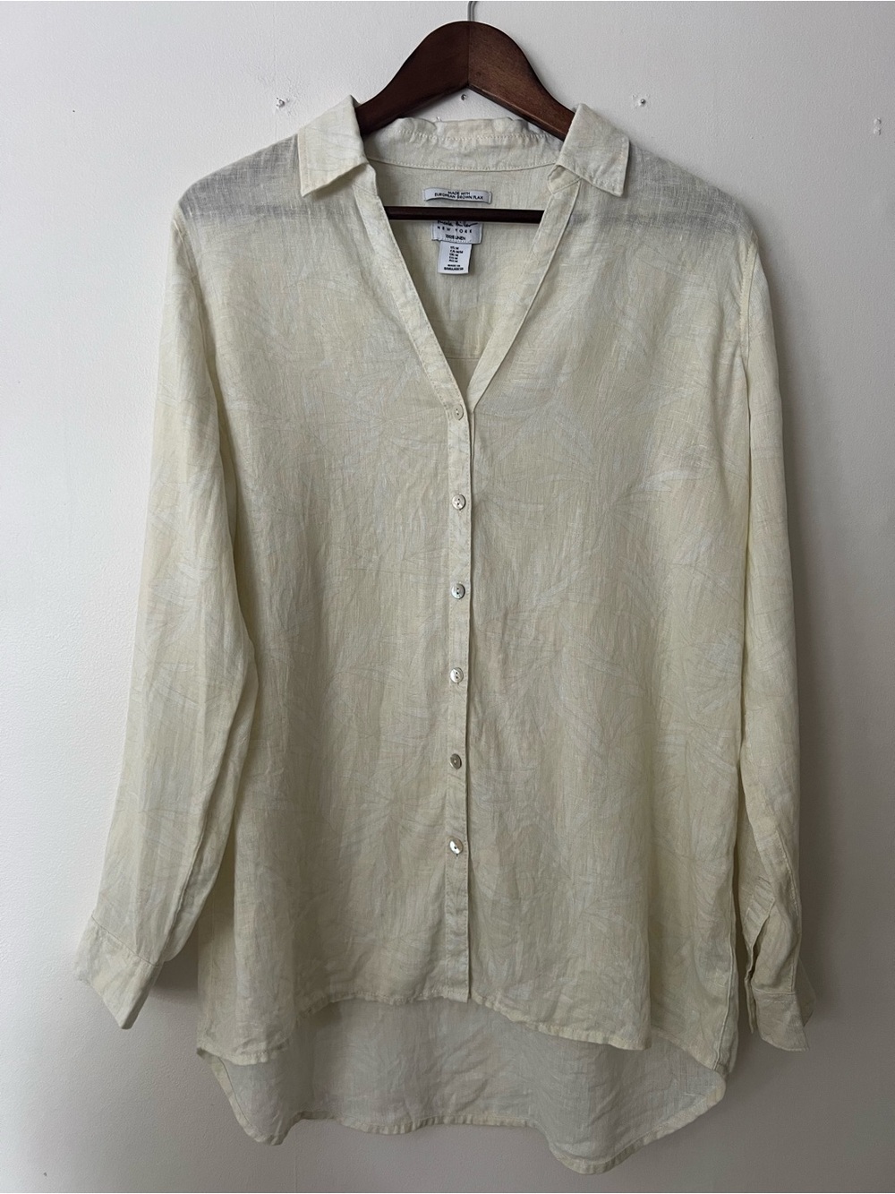 Nicole Miller women’s office dressy yellow print 100% Linen Button down Shirt, M